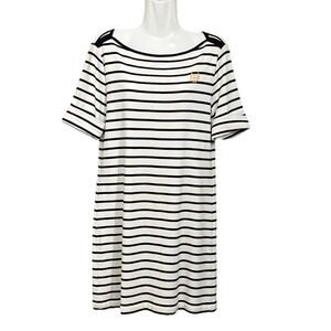 Chaps Cotton T-shirt‎ Dress Stripe black/white M Nautical Refined Effortless